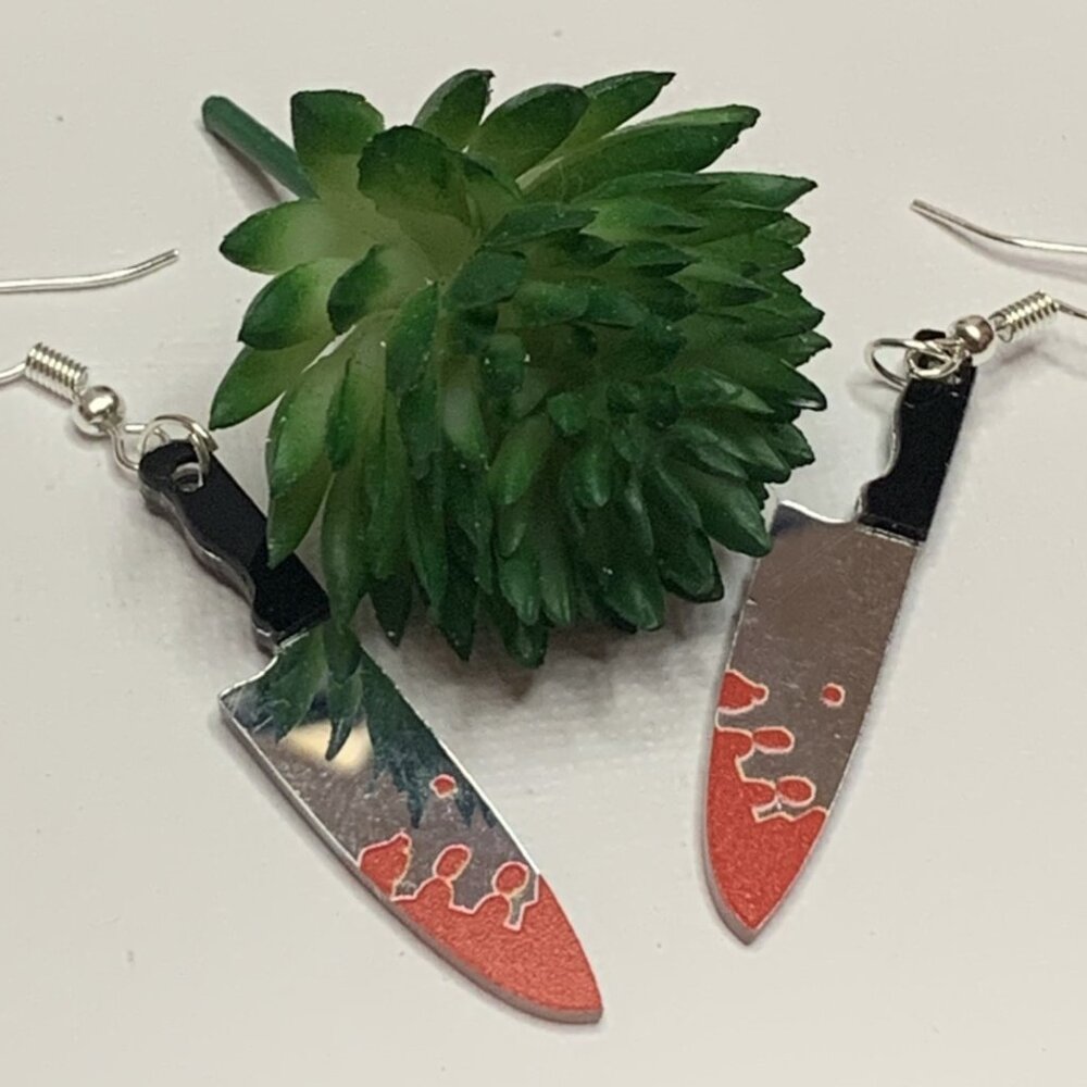 Bloody Knife Earrings, Halloween Earring, Punk Goth Earring, Knife Earring, Gift